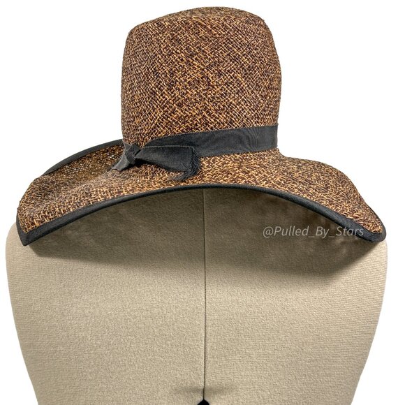 Vintage Custom-Made Artisan Magar Hatworks Millinery 17" Wide Brim Straw Sun Hat - Picture 10 of 16